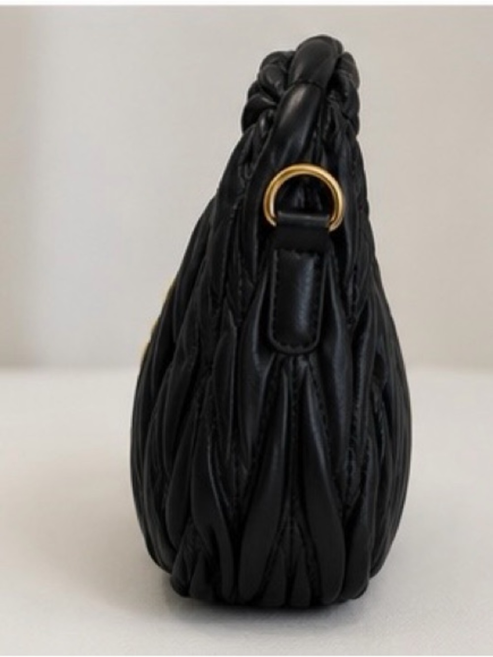 Miu Miu Black Matelassé Top-Handle Mini Bag with Gold Logo - Picture 2 of 7